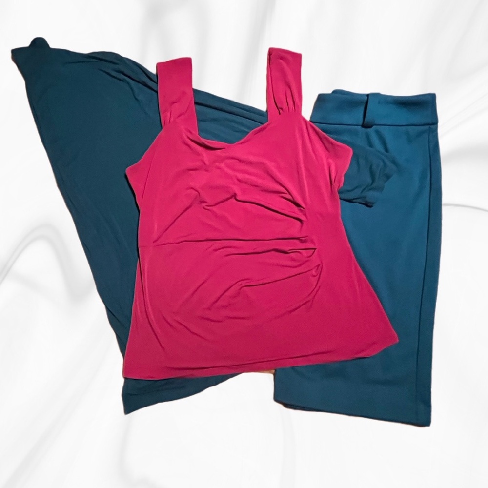 Jacket and Skirt Set in Teal with Tina Knowles Tank Top in Magenta.  Size XL.